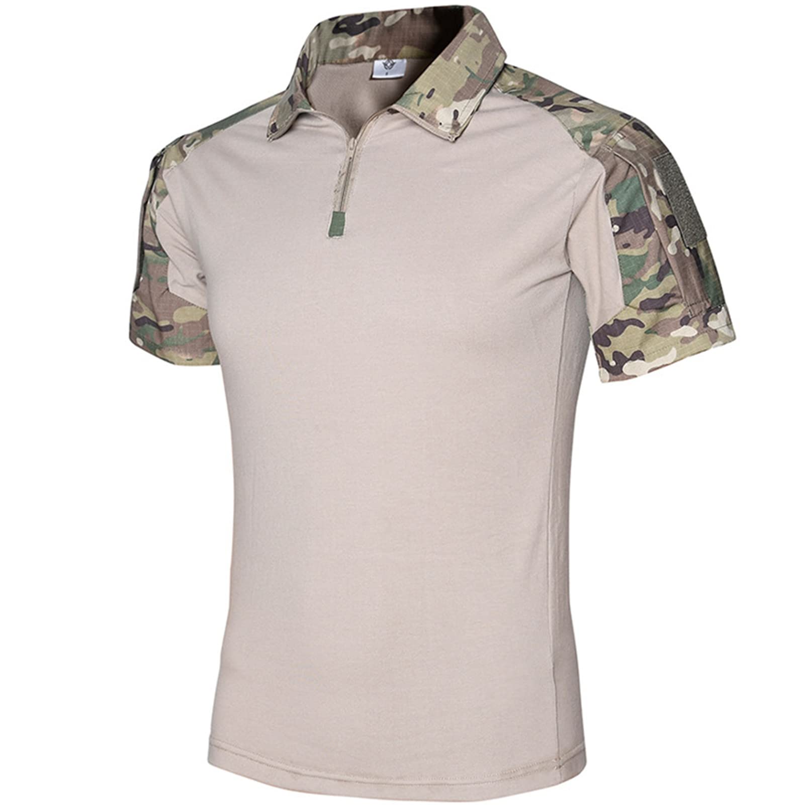 Herren Kurzarm Hemd Taktisch Shirt Militär Armee Outdoor Poloshirt T-Shirt Paintball Combat Shirt Quick Dry Polo Funktionsshirt Mit Reißverschluss (Cp Camouflage,XXL)