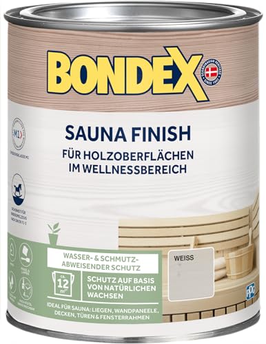 Bondex Sauna Finish Weiß 1 L für 12 m² | Wasser- und schmutzabweisend | Schutz auf Basis von natürlichen Wachsen | Kein Ausdünsten oder Abfärben | Seidenmatt | Holzpflege | Holzwachs