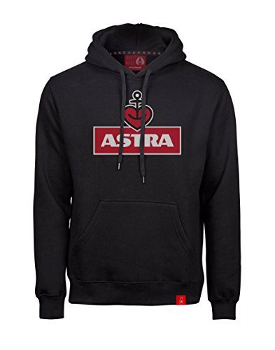 ASTRA Hoodie Herzanker Unisex, Sweater in Schwarz, sportlicher Kapuzen-Pullover mit Logo-Print auf Brust & Kapuze, Pulli für Männer & Frauen in L