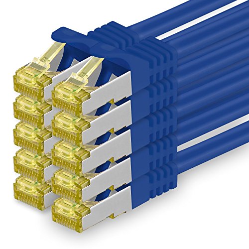 Cat.7 Netzwerkkabel 3m - Blau - 10 Stück - Cat7 Ethernetkabel Netzwerk LAN Kabel Rohkabel 10 Gb/s (SFTP PIMF LSZH) Set Patchkabel mit Rj 45 Stecker Cat.6a