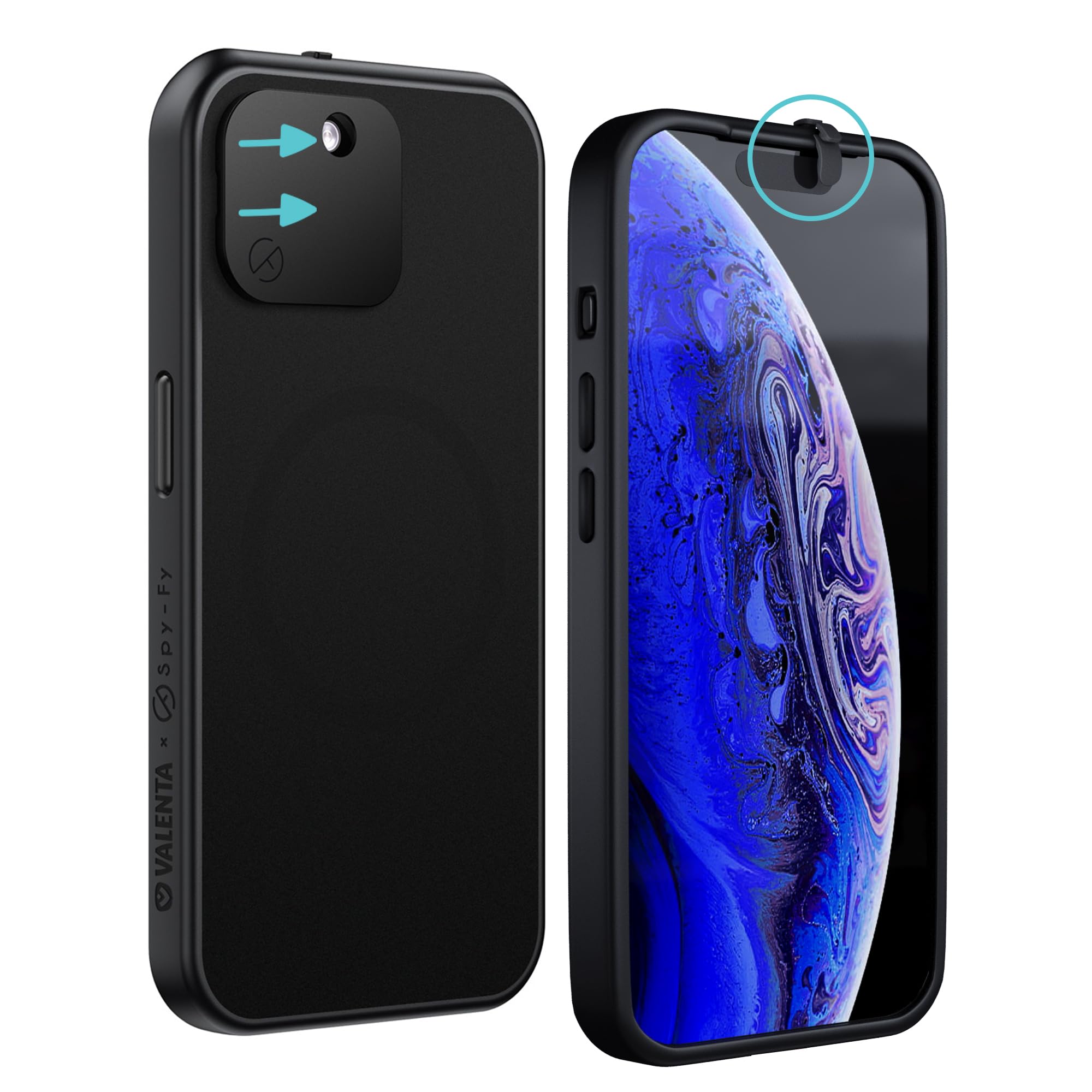 Spy-Fy iPhone 15 MagSafe Kompatibel Hülle mit Kameraschutz | Handy Kamera Abdeckung vorne und hinten | Schutzhülle mit Kickstand | Privacy Case | Handyhülle Schwarz | 2 Meter Fallschutz | 6,1 Zoll