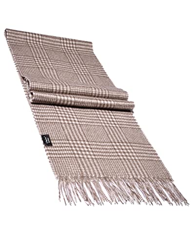 MayTree Kaschmir-Schal in verschiedenen Farben Herren und Damen, Unisex Woll-Schal aus 100% Kaschmir, einfarbig und kariert, 180 x 30 cm (hahnentritt beige)