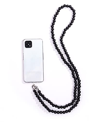 WOMEN'S WEAR U&F FASHIONSTORE WOODBEAD - UNIVERSALE HANDYKETTE aus bunten Holzperlen, Schlüsselband, Kette zum Umhängen (ohne Hülle) - kompatibel mit allen Smartphones | Schwarz