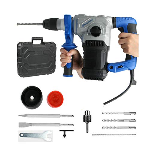 1500W Bohrhammer mit SDS Plus Aufnahme, 360 ° Dreh Antivibrationsgriff, 5 Joule Schlagstärke, Regelbarer Drehzahl, 3 Funktion Hammer/Bohren/Meißeln, 8 Stück Zubehör Bohrhammer Set