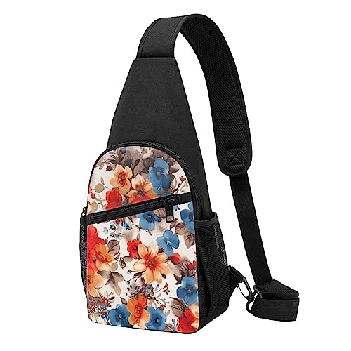 Navaho Style Sling Bag Crossbody Rucksack Brustrucksack für Herren Damen, verstellbare linke und rechte Schulter, Wandern, lässiger Tagesrucksack, Blumendruck, Einheitsgröße