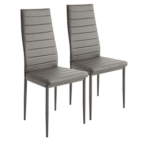 küchenstuhl, esszimmerstühle, 42 * 48 * 98 cm, Kunstleder + Metallbeine, hohe Rückenlehne, weich und bequem (2, grau)
