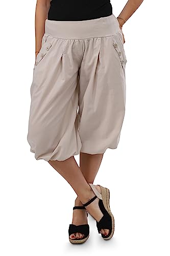 Malito - Damen Caprihose - Kurze Unisize Pumphose aus Baumwolle - leichte Bequeme Stoffhose für warme Tage - dünne Aladinhose für den Sommer 23286P (Größe: 34-40 beige)