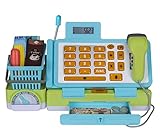 Playkidz Interaktive Spielzeug-Registrierkasse für Kinder - Enthält Spielgeld, Handheld-Echtscanner, Arbeitswaage und Taschenrechner, Live-Mikrofon, Lebensmittelkisten, Obst und Korb aus Kunststoff