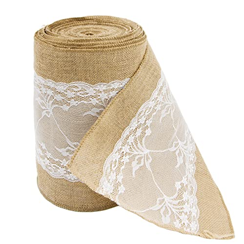 Time to Sparkle 1Roll 20MX30cm Jute Hessian lace Roll Hessian Vintage Rustic Burlap lace Table Runner Sewed Edge Wedding Table Decor (Jute Lace Middle)