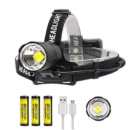 XHP70 LED-Scheinwerfer, wiederaufladbarer 12000 Lumen XHP70 LED-Scheinwerfer Superhelle Scheinwerfer Wasserdichte zoombare Stirnlampe zum Laufen Wandern Angeln Camping (Batterie inbegriffen)