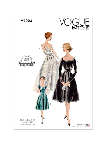 Vogue Patterns V2003H5 Damen Vintage 1959 Einteiler Kleid und Petticoat Schnittmuster-Paket, Design-Code V2003, Papier, Mehrfarbig, Sizes 6-8-10-12-14
