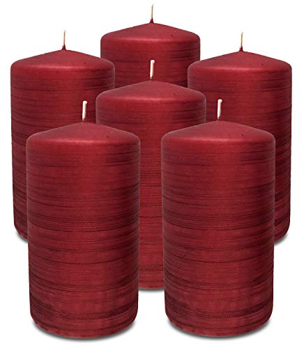 Hyoola Gebürstetes Metallic Stumpenkerzen - Kerzen Rot 6er-Pack - Stumpenkerzen Rot - Dekorative Stumpenkerzen Groß Hergestellt in EU - Kerzen Lange Brenndauer - 7 cm x 13 cm