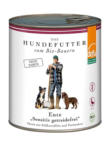 defu Hundefutter | 6 x 820g | Bio Ente Sensitiv getreidefrei | Premium Bio Nassfutter Menü | Alleinfuttermittel für Hunde