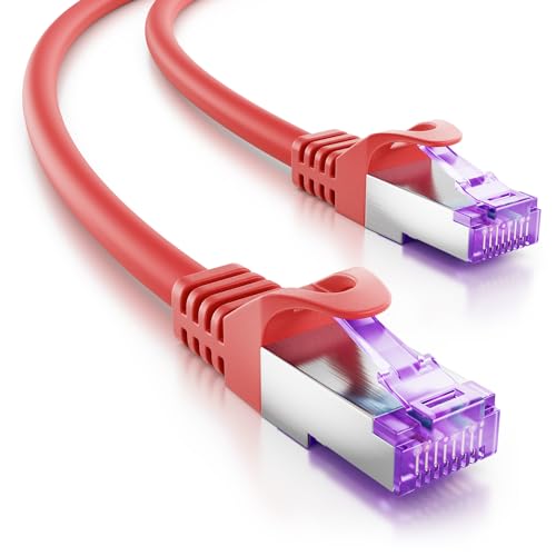deleyCON 30m RJ45 Patchkabel Ethernetkabel Netzwerkkabel mit CAT7 Rohkabel S-FTP PiMF Schirmung Gigabit LAN Kabel SFTP Kupfer DSL Switch Router Patchpanel - Rot