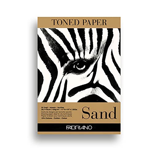 Fabriano 19100498 Toned Sand Zeichenblock, DIN A3, 50 Blatt, 120 g/m², sandfarbenes Zeichenpapier mit 15% Baumwollanteil, natürliche Oberfläche, für alle Trockentechniken