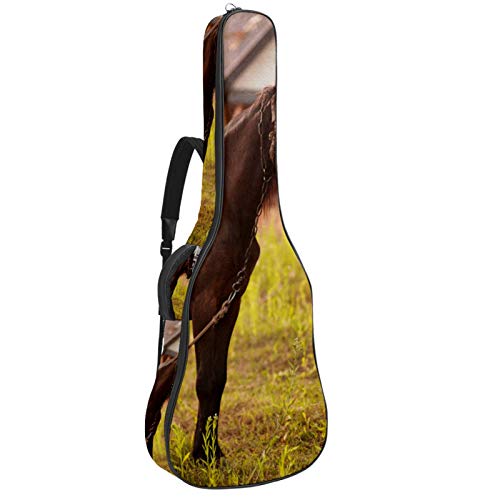 Gitarrentasche mit Reißverschluss, wasserdicht, weich, für Bassgitarre, Akustik- und klassische Folk-Gitarre, braunes Pferd