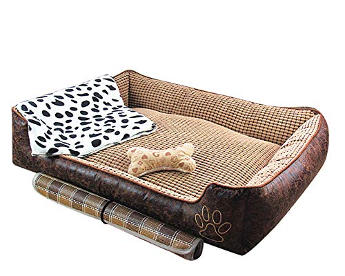 Weiches Luxus Hundebett mit Abnehmbarem Kissen Wasserdicht Kortex Haustierbett für Haustier in Verschiedenen Größen Braun Set L