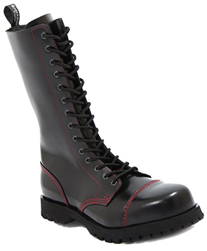 Boots & Braces - 14 Loch schwarz mit roter Naht, Stiefel Rangers Größe 38 (UK4)