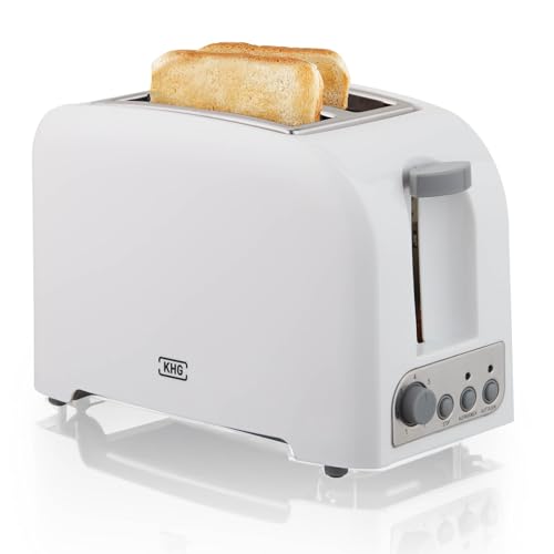 KHG TO-750 (W) Toaster 2 Scheiben Weiß Mit Brötchen-Aufsatz, 7 Bräunungsstufen, Auftau- und Aufwärmfunktion uvm.