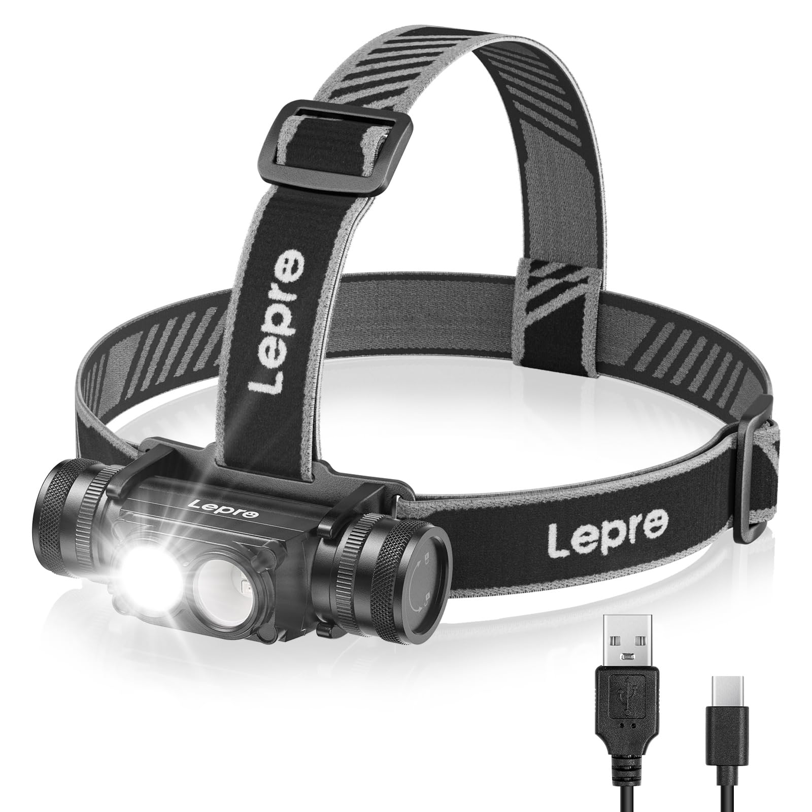 Lepro Kopflampe Stirnlampe Aufladbar, IP65 Superhell 1000 Lumen Abnehmbarer Led Stirnlampe, Kopfleuchte mit Rotlicht, 6 Beleuchtungsmodi für Camping, Sport, Angeln, Handwerk [inkl. USB C-Kabel]
