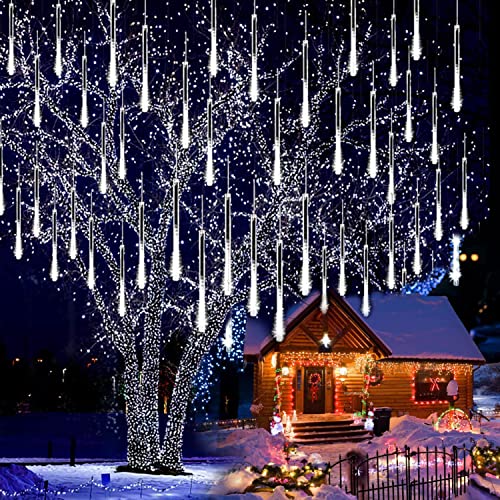 Solarlicht Außen,SUAVER 8 Tubes Meteorschauer Regen Lichter,Solar Weihnachten Lichterkette Wasserdichte 288LEDs Tropfen Lichter für Hochzeit Party Garten Baum Hause Dekoration Außen (Weiß)