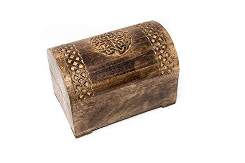 Kunstversteck Schatztruhe Schatzkiste Celtic-Box, massive Holz-Schatulle braun, 23 cm, halbrund
