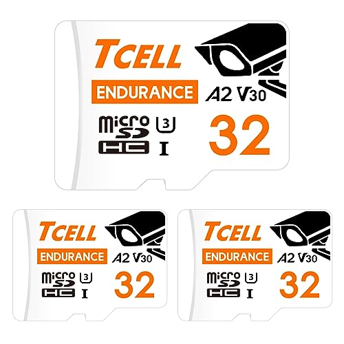 TCELL High Endurance 32 GB 3er-Pack microSDXC-Speicherkarte mit Adapter für Dashcams, Heimüberwachung, CCTV – A2, UHS-I U3, V30, 4K, Micro-SD-Karte, Lesen/Schreiben bis zu 100/50 MB/s, Full HD & 4K