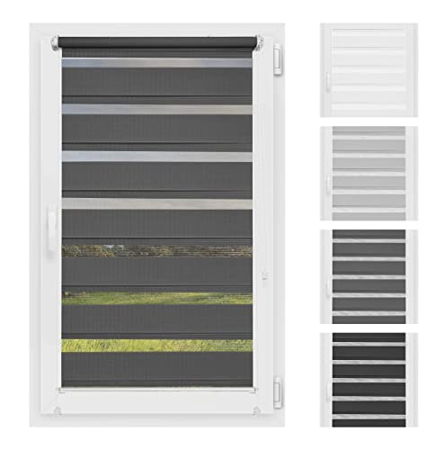 Atrium - Doppelrollo | ohne Bohren | Duo Rollo für Fenster | Sonnenschutz | Fensterrollo Tag und Nacht | 110x150cm | Graphit