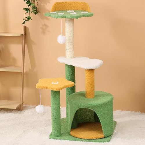 Katzenbaum-Katzenkratzbaum, hoher Katzenkratzer mit natürlichen Sisal-Kratzstangen, großem Haus und interaktivem Spielzeugball für Kätzchen und kleine Katzen