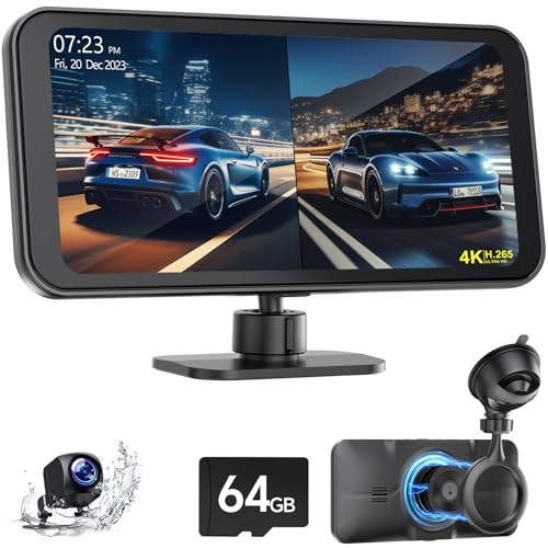 Lamto Dual 4K Dashcam vorne und hinten mit 6,25 Zoll Carplay-Bildschirm, Dash-Kamera für Auto mit 1080p Backup-Kamera, unterstützt 5G/2,5G WLAN, GPS-Navigation, Musik/Video,