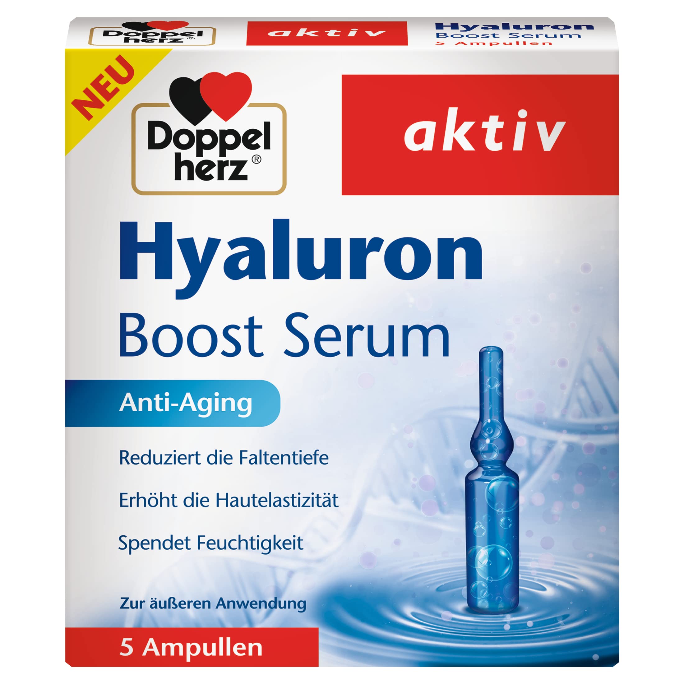 Doppelherz Hyaluron Boost Serum – Anti-Aging Ampullen zur äußeren Anwendung – 2er Pack (2 x 5 Ampullen)