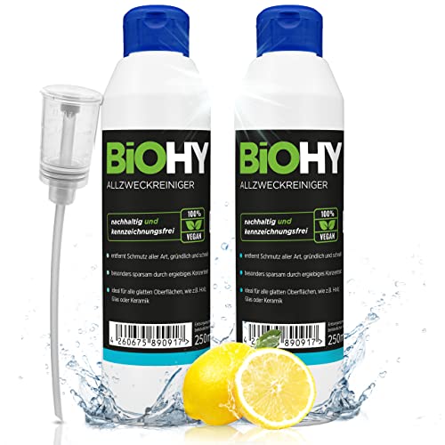 BiOHY Allzweckreiniger Konzentrat (2x250ml Flasche) + Dosierer | Schonender Profi - Universalreiniger für Haushalt und Auto | vollständig biologisch abbaubar