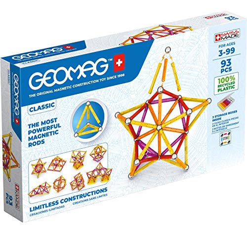 Geomag Classic - 93 Teile - Magnetisches Konstruktionsspielzeug für Kinder - Green Line - Lernspiel aus 100% Recyclingkunststoff