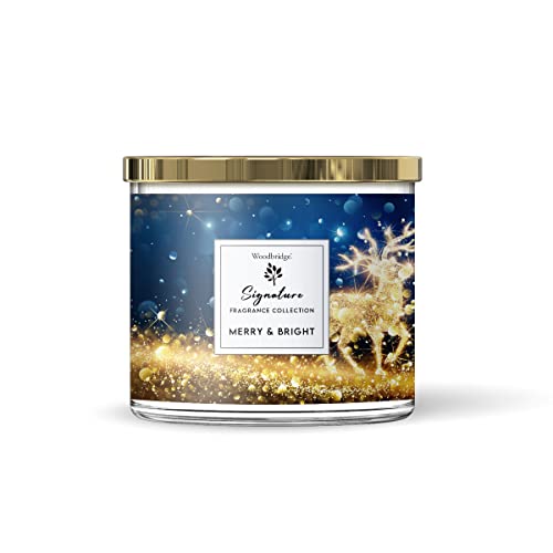 Woodbridge Duftkerze im Glas mit Deckel | Merry & Bright | Duftkerze Weihnachten | Kerzen 3 Docht | Edle Duftkerzen | Brenndauer bis 40h | Kerzen Bunt