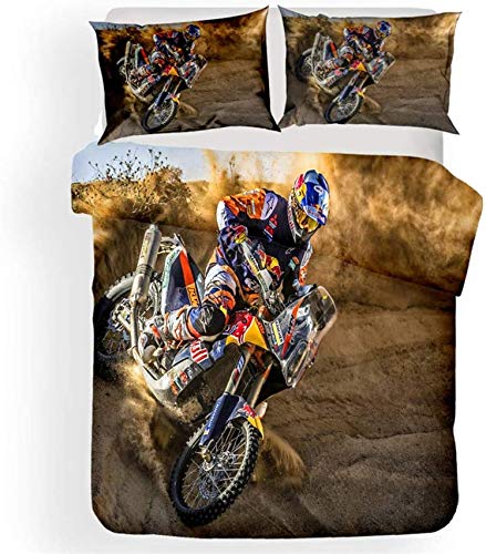 Motocross Bettwäsche Set 3D Print Motorrad Bettbezug Mit 2 Kissenbezug 3 Teilig 155x220cm+75x50cm 3D Bettwäsche Baumwolle/Renforcé Bettwäsche Jungen (155x220cm)