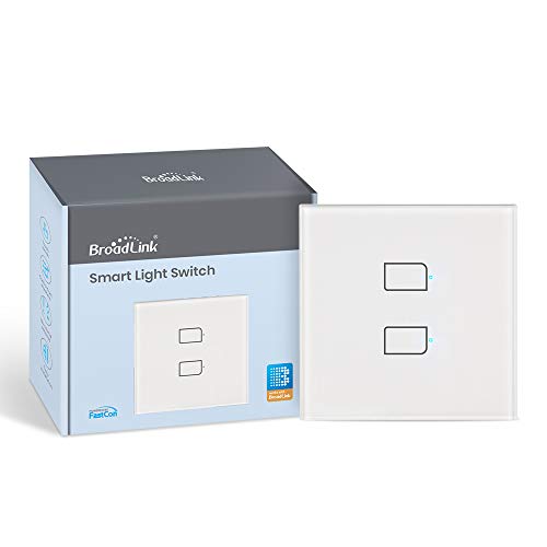 BroadLink Smart Touch Wandleuchtenschalter, 2-Gang Single Live Wire Switch, funktioniert mit Alexa, Google Home und IFTTT, Hub erforderlich (kein Hub)