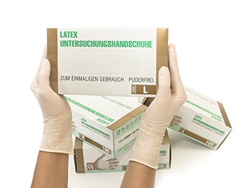 SF Medical Products GmbH Latexhandschuhe 1000 Stück 10 Boxen (L, Weiß) Einweghandschuhe, Einmalhandschuhe, Untersuchungshandschuhe, Latex Handschuhe, puderfrei, unsteril, disposible gloves
