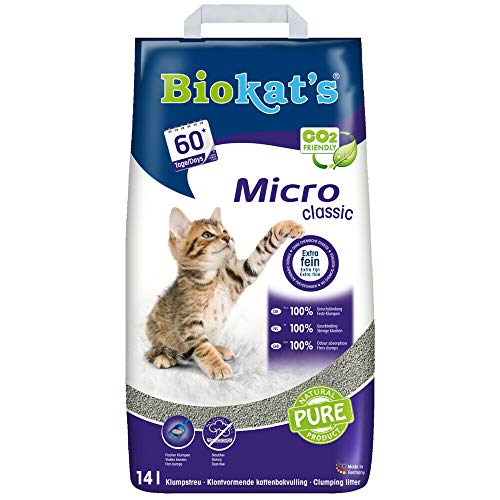 Biokat's Micro classic Katzenstreu ohne Duft - Klumpstreu aus Bentonit mit extra feiner Körnung für hohe Ergiebigkeit - 1 Sack (1 x 14 L)