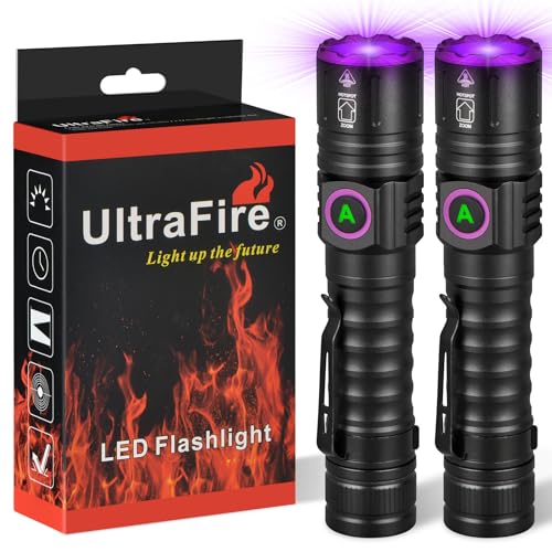 ULTRAFIRE 395nm UV Taschenlampe Schwarzlicht Wiederaufladbare LED Taschenlampe, Zoombare Ultraviolettlicht Kleine UV Lampe, für Harz-Aushärtung, Haustierurin, Fälschungserkennung, 2 Stück