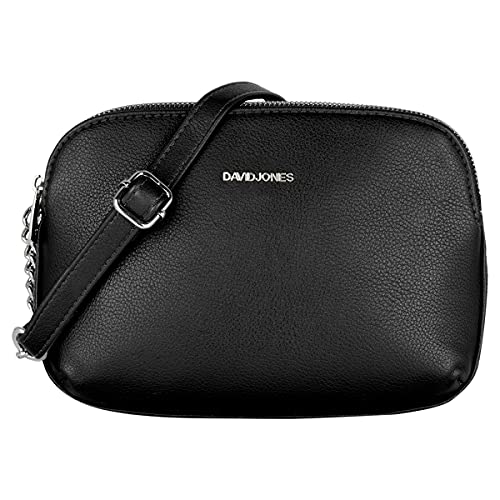 David Jones - Damen Mittelgroße Umhängetasche Viele Taschen Fächer - Reißverschluss Multi Pocket Schultertasche PU Leder - Frauen Einfach Handtasche - Messenger Crossbody Bag Basic Tasche - Schwarz