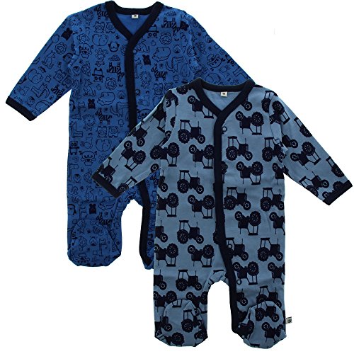 Pippi 2er Pack Baby Jungen Schlafstrampler mit Aufdruck, Langarm mit Füßen, Alter 6-9 Monate, Größe: 74, Farbe: Blau, 3821