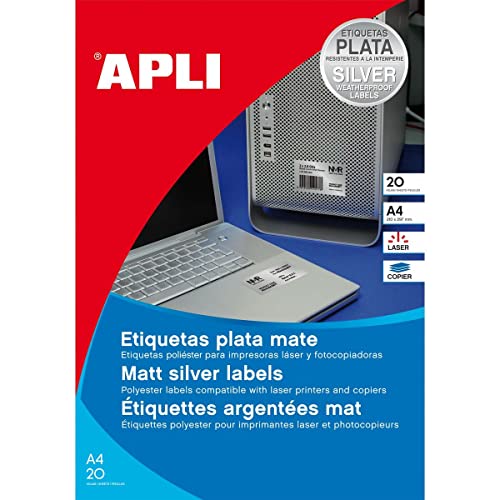 APLI 12973 - Etiquetas metalizadas plata 45,7 x 21,2 mm 100 hojas