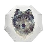 Farbe Wolf Druck Kunst Regenschirm Taschenschirm Auf-Zu Automatik Schirme Winddicht Leicht Kompakt UV-Schutz Reise Schirm für Jungen Mädchen Strand Frauen