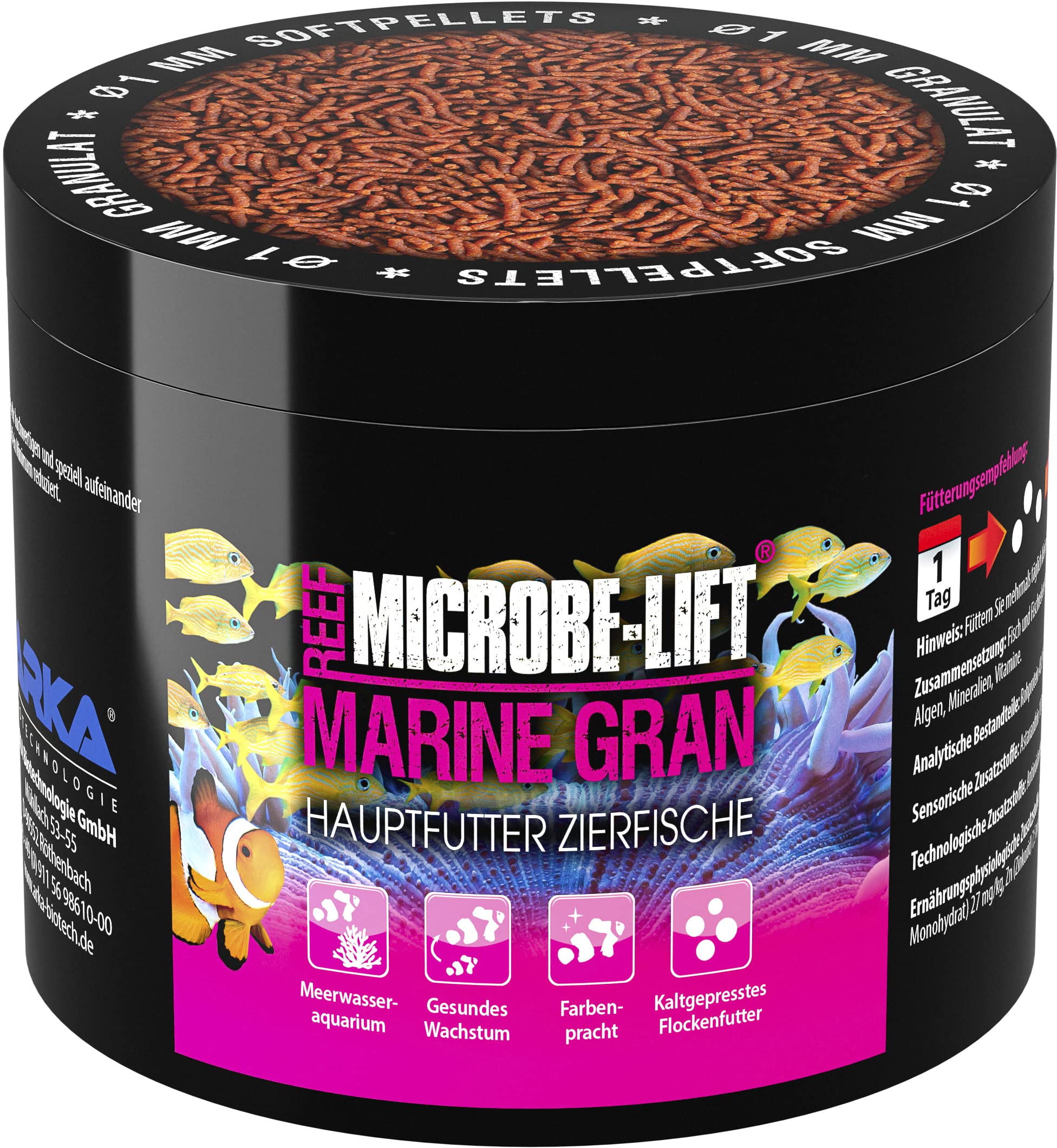MICROBE-LIFT Marine Gran - 500 ml - Hochwertiges Soft Granulat Fischfutter, fördert Farbenpracht und Wachstum von Meerwasser-Fischen, kaltgepresst.