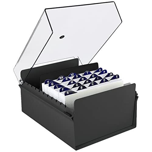 Acrimet 6 x 9 Kartenhalter mit Metallbasis, strapazierfähig, AZ Karteikarten und Trennwand im Lieferumfang enthalten (schwarz mit Kristall-Kunststoffdeckel)