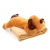 kuaetily Plüsch Kissen mit Decke Set, 2 in 1 gefüllt Tier Spielzeug,Warm Nap Decke Niedlich Plüschtier mit weichem Blanket Süßes Geschenk für Kinder und Freunde. (Hund)
