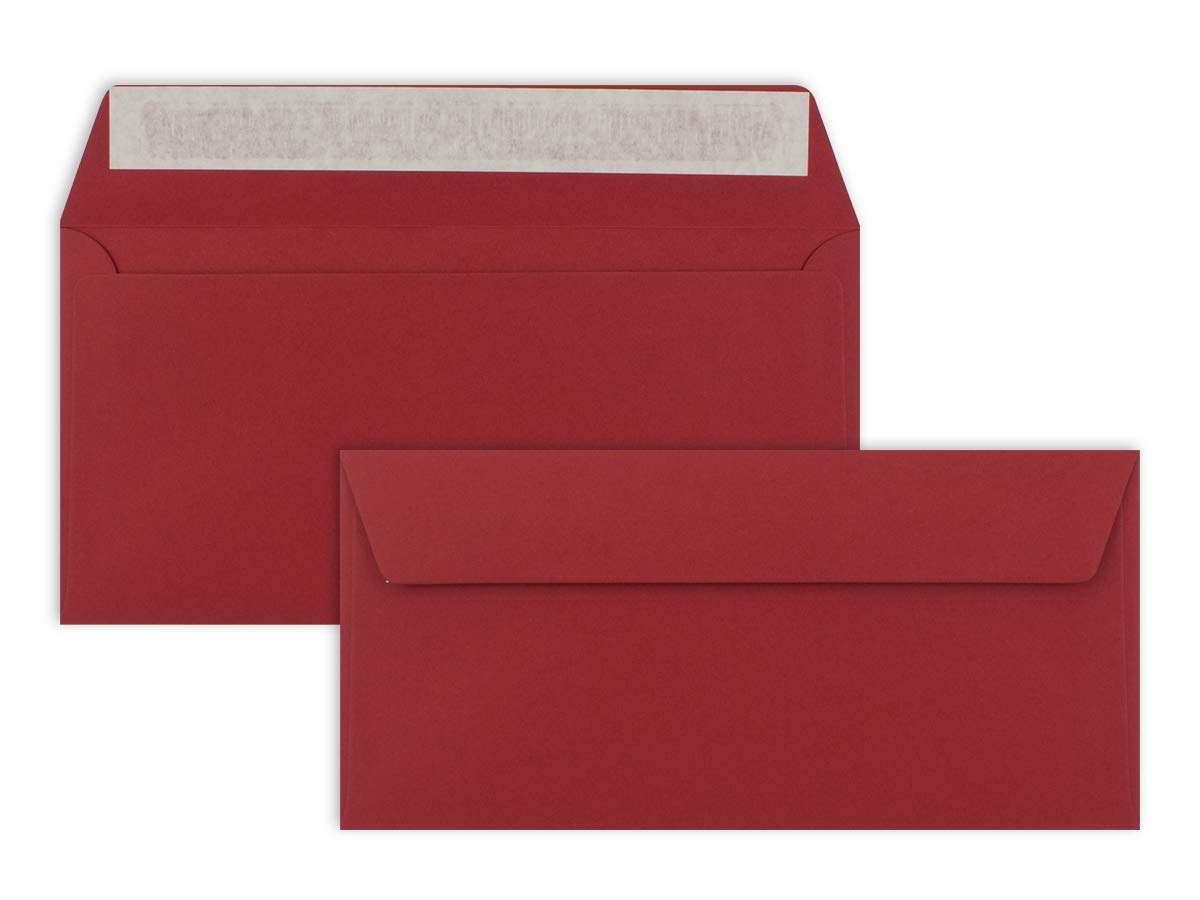 200 Brief-Umschläge DIN Lang - Dunkel-Rot - 110 g/m² - 11 x 22 cm - sehr formstabil - Haftklebung - Qualitätsmarke: FarbenFroh by GUSTAV NEUSER