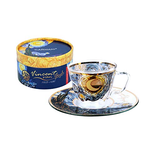 CARMANI - Einzigartige bemalte Kaffee-Espresso-Tasse mit "The Starry Night" von Vincent Van Gogh