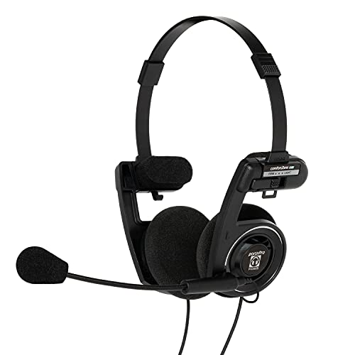 Koss Porta Pro Kommunikations-Headset, doppelseitig, mit Elektret-Mikrofon, flexibel, Freisprecheinrichtung, faltbar, 3,5 mm TRRS-Stecker, Schwarz