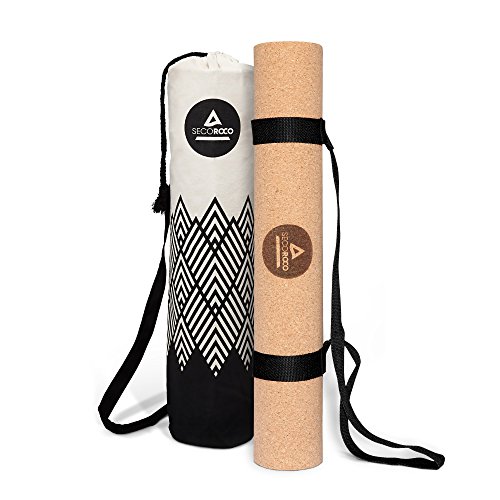 Secoroco Reise Yogamatte Kork - 2mm Stärke - Vegan, nachhaltig und recycelbar - Yogamatte aus Kork & Kautschuk inklusive Yogatasche aus Leinen